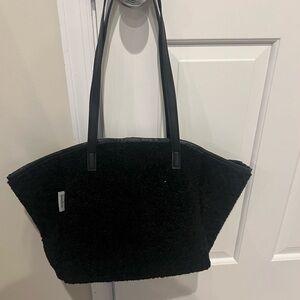 Neiman Marcus Black Sherpa Tote with Slim Straps
